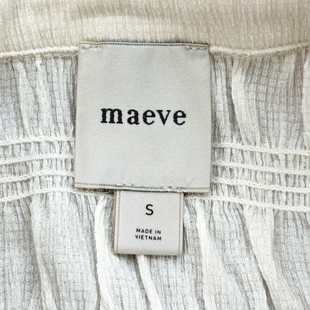Maeve Anthropologie Smocked Blouse Women SM Ivory Ruffle Button Front Cropped - Picture 6 of 9